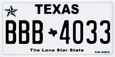 TX license plate BBB4033