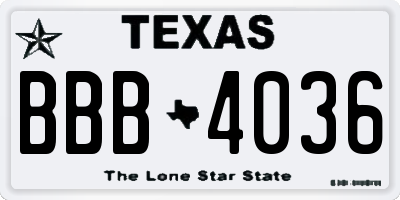 TX license plate BBB4036