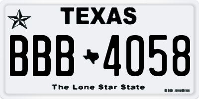 TX license plate BBB4058