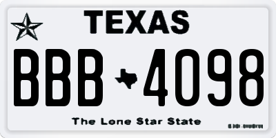 TX license plate BBB4098