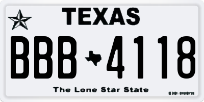 TX license plate BBB4118