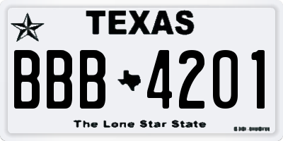 TX license plate BBB4201