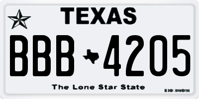 TX license plate BBB4205