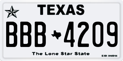 TX license plate BBB4209