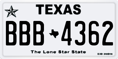 TX license plate BBB4362