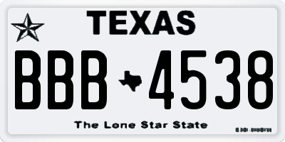 TX license plate BBB4538