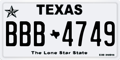 TX license plate BBB4749