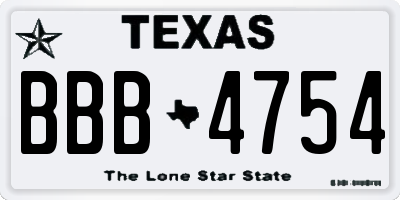 TX license plate BBB4754