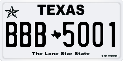 TX license plate BBB5001