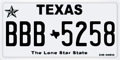 TX license plate BBB5258