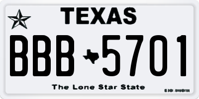 TX license plate BBB5701