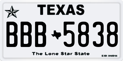 TX license plate BBB5838