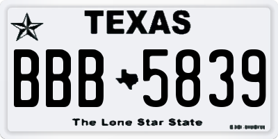 TX license plate BBB5839
