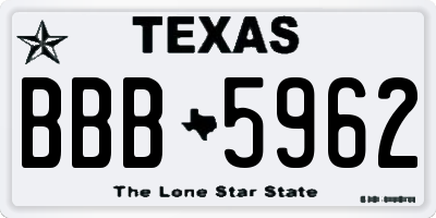 TX license plate BBB5962