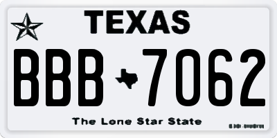TX license plate BBB7062