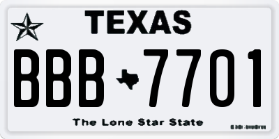 TX license plate BBB7701