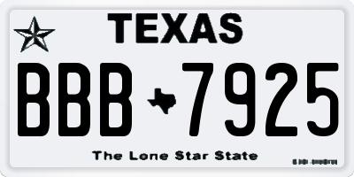 TX license plate BBB7925