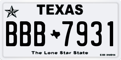 TX license plate BBB7931