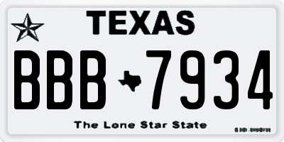 TX license plate BBB7934