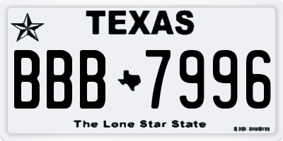 TX license plate BBB7996