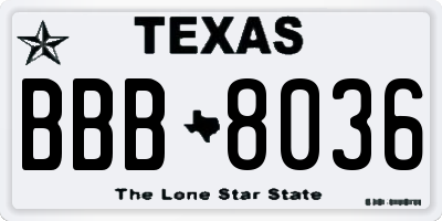 TX license plate BBB8036