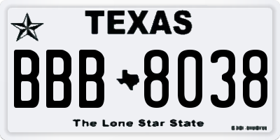 TX license plate BBB8038