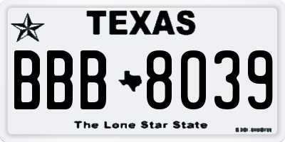 TX license plate BBB8039