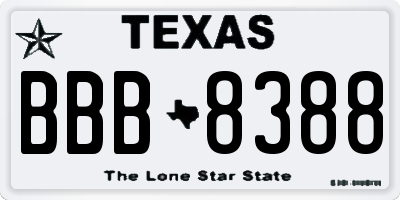 TX license plate BBB8388