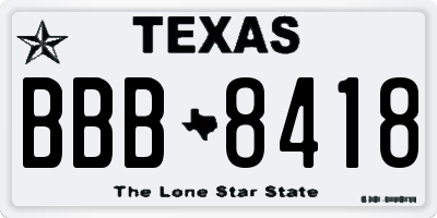 TX license plate BBB8418