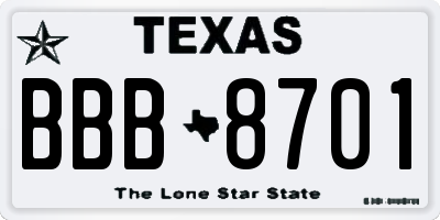 TX license plate BBB8701