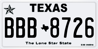 TX license plate BBB8726