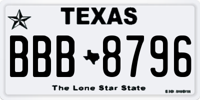 TX license plate BBB8796