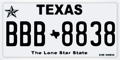 TX license plate BBB8838