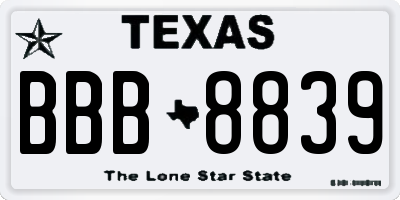 TX license plate BBB8839