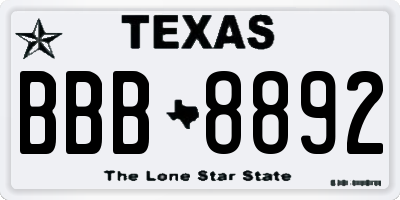 TX license plate BBB8892
