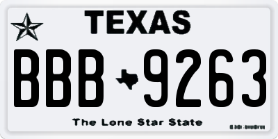 TX license plate BBB9263