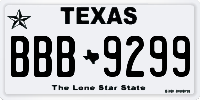 TX license plate BBB9299