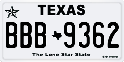 TX license plate BBB9362