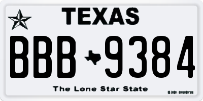 TX license plate BBB9384