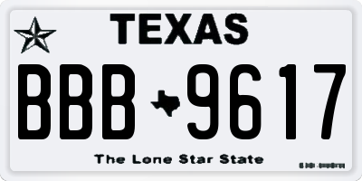 TX license plate BBB9617