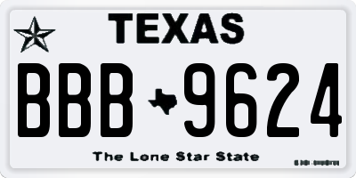 TX license plate BBB9624