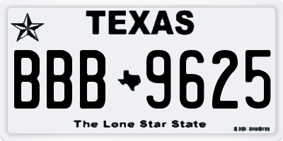 TX license plate BBB9625