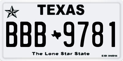 TX license plate BBB9781