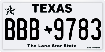 TX license plate BBB9783