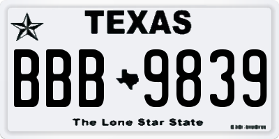 TX license plate BBB9839