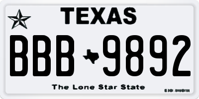 TX license plate BBB9892