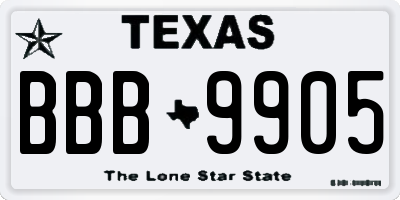 TX license plate BBB9905