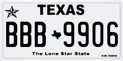 TX license plate BBB9906