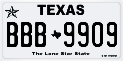 TX license plate BBB9909