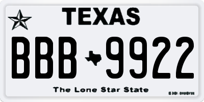 TX license plate BBB9922